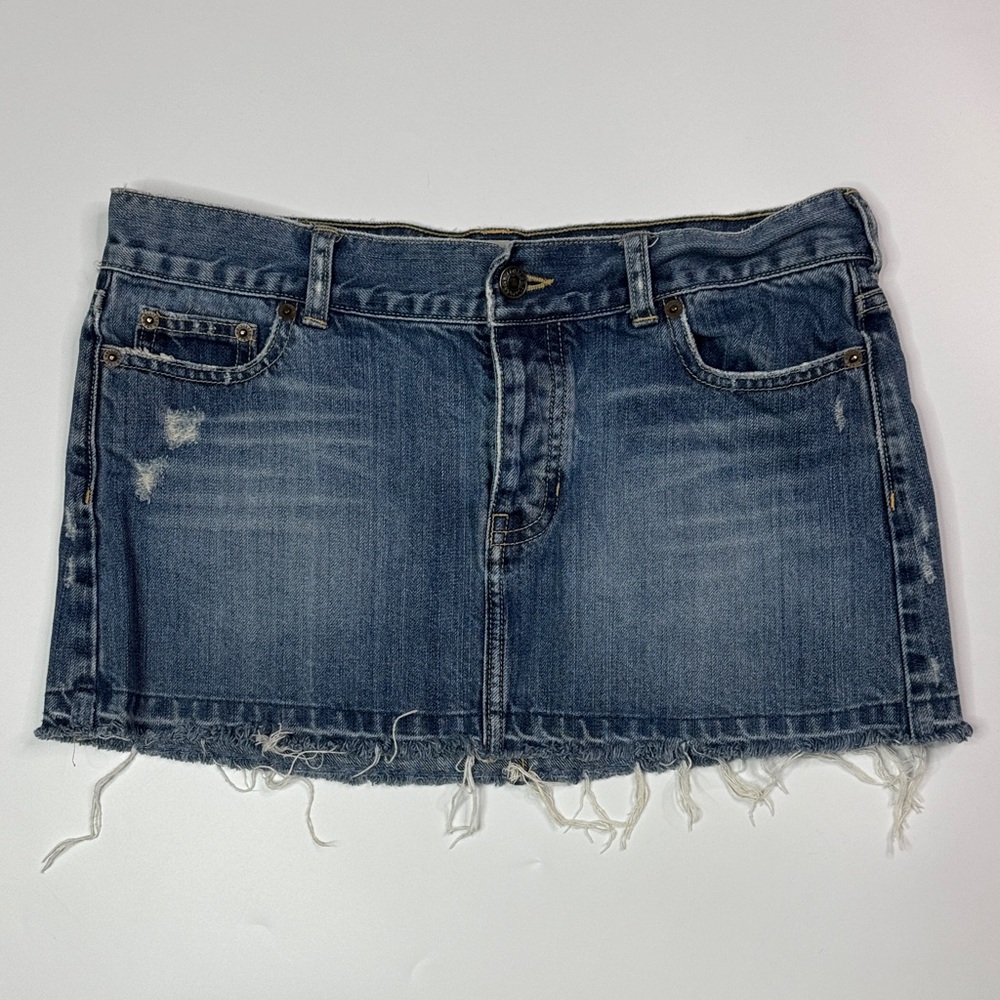 Vintage Hollister Denim Button Fly Raw Hem Mini Skirt Y2K Size 9